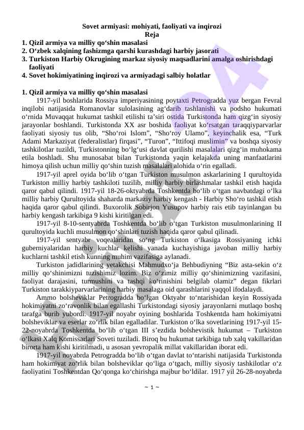 Sovet armiyasi: mohiyati va inqirozi tahlili