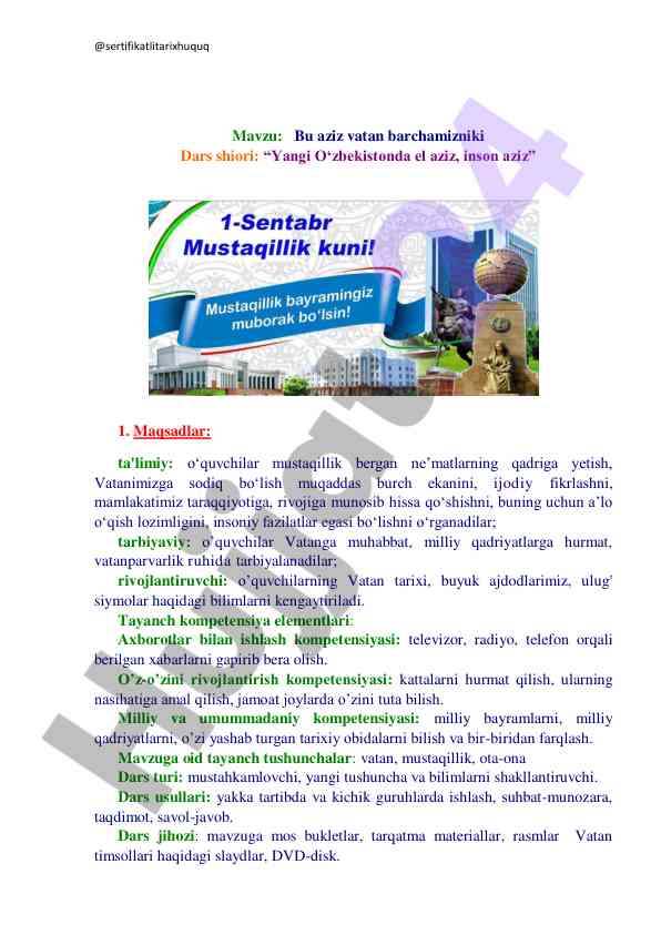 Vatan tarixi va mustaqillik qadri