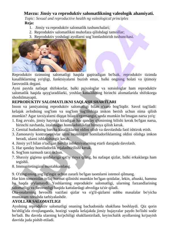 Jinsiy va reproduktiv salomatlikning ahamiyati