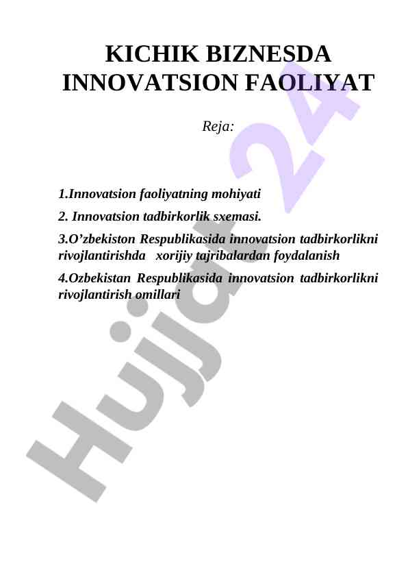Innovatsion faoliyat va tadbirkorlik rivojlanishi