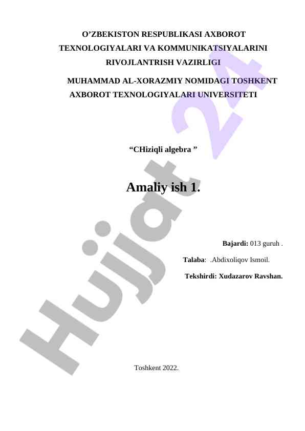 Chiziqli algebra amaliy ish 1 topshiriqlari