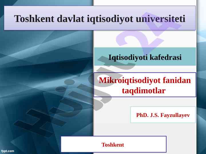 Mikroiqtisodiyot fani: teoriyaviy va amaliy asoslar