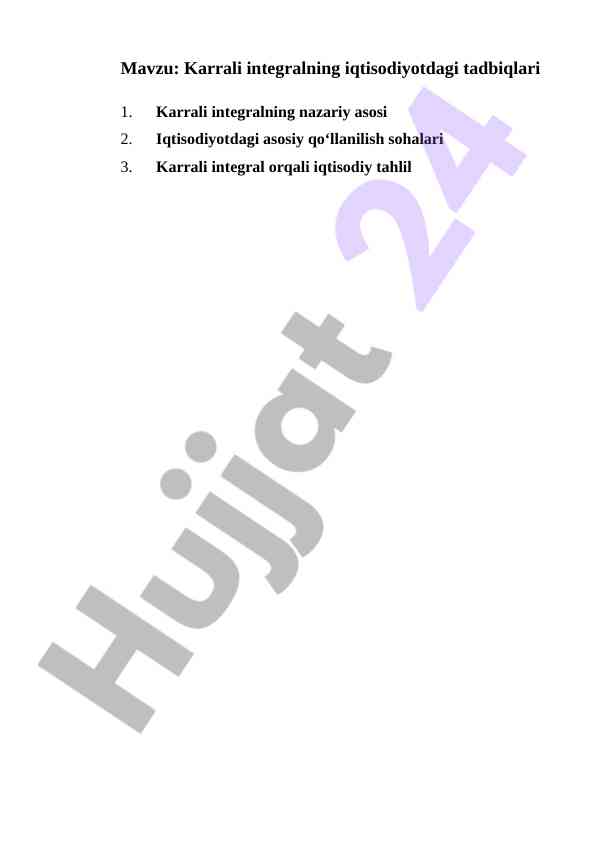 Karrali integralning iqtisodiyotdagi tadbiqlari