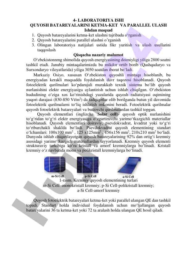Quyosh batareyalarini ulash usullari laboratoriya ishlari