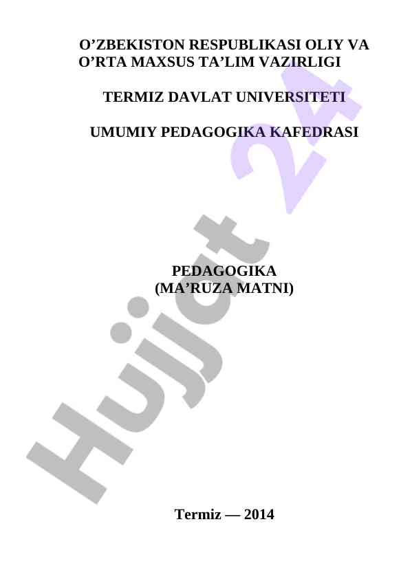 Pedagogika fanidan ma'ruza matni taqdimoti