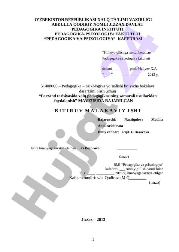 Farzand tarbiyasida xalq pedagogikasining usullari
