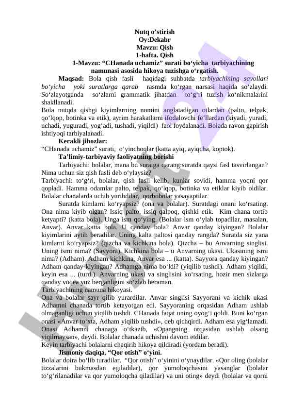 Qish fasli haqida nutq o‘stirish dars ishlanmasi