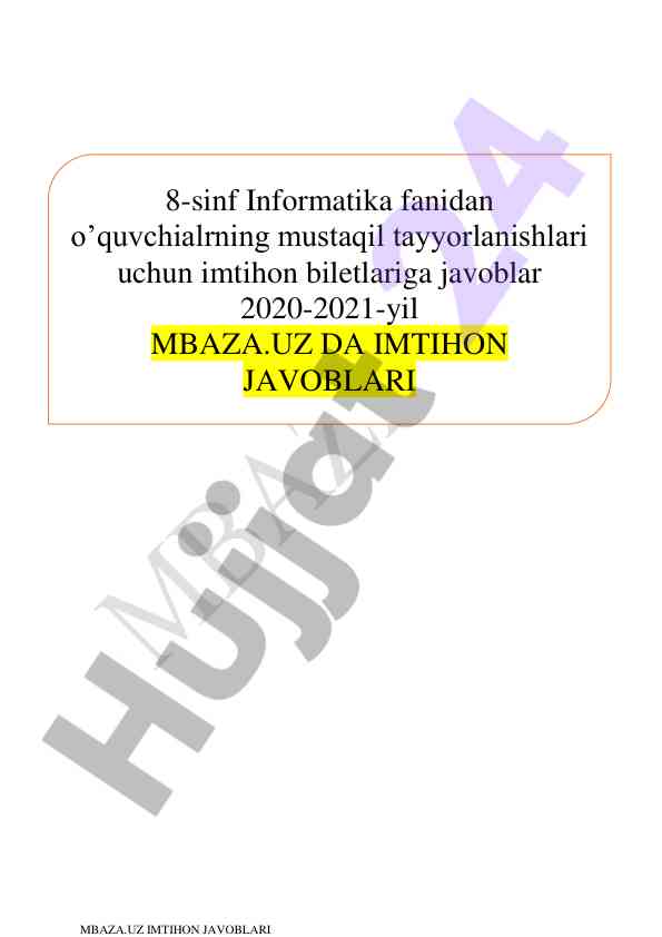 8-sinf informatika imtihon javoblari 2020-2021