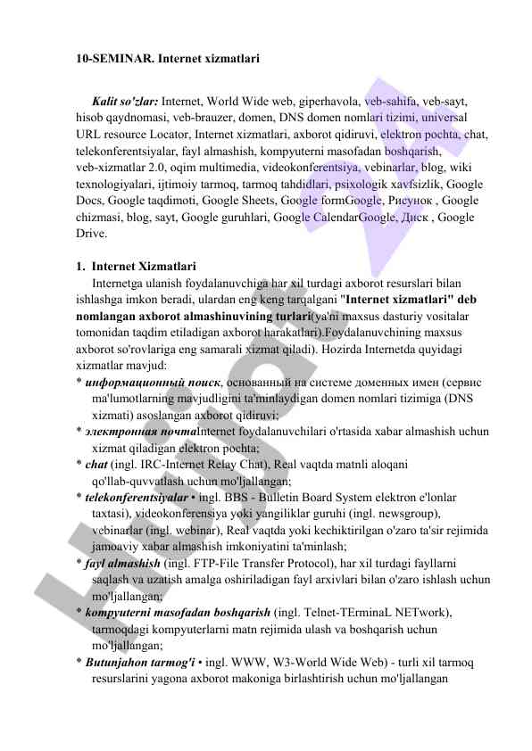 Internet xizmatlari: tushunchalar va amaliyotlar