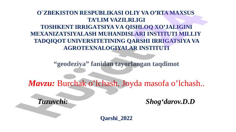 Burchak o’lchash fanidan taqdimot