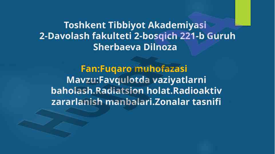 Radiatsion sharoitlarni baholash bo'yicha kurs ishlari