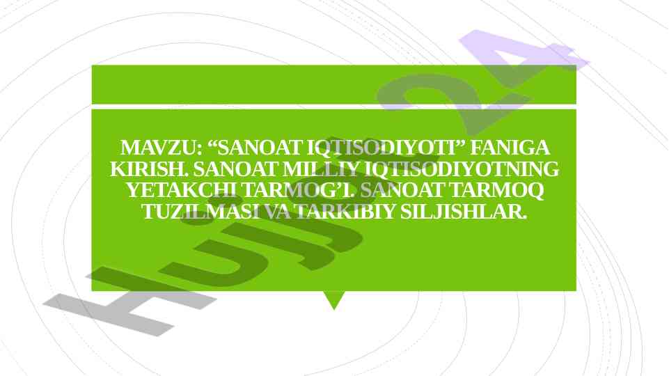 Sanoat iqtisodiyotiga kirish va tarmoq tuzilishi