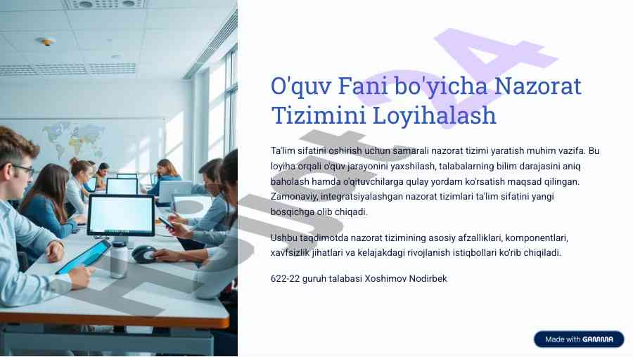 Nazorat tizimini loyihalash ta'lim sifatini oshirish