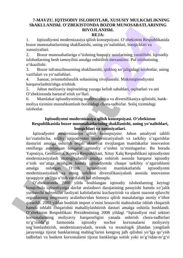 Iqtisodiy islohotlar va bozor munosabatlari