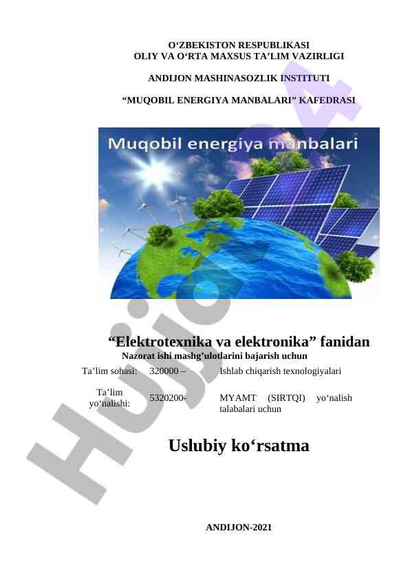 Uslubiy ko‘rsatma bajarish uchun nazorat ishlari