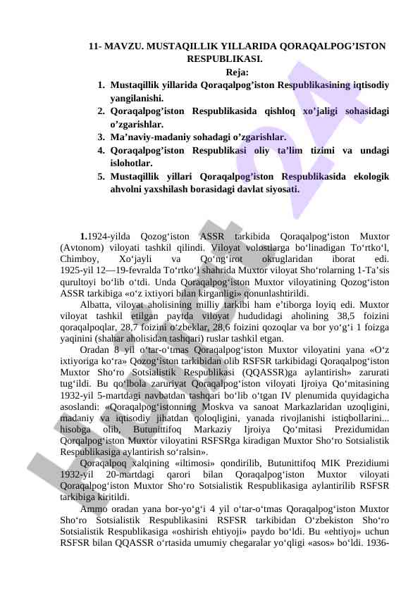 Qoraqalpog'iston respublikasida iqtisodiy yangilanish