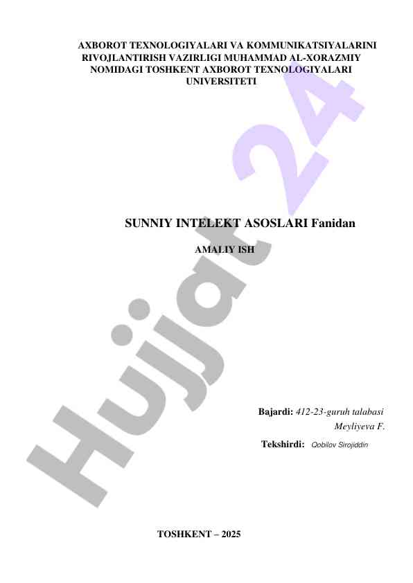 Sunniy intellekt asoslari amaliy ish
