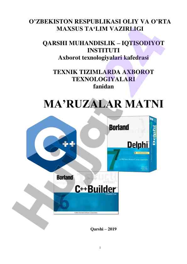 Texnik tizimlarda axborot texnologiyalari ma’ruzalar