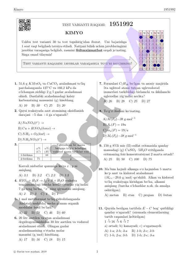 Kimyo test varianti 1951992