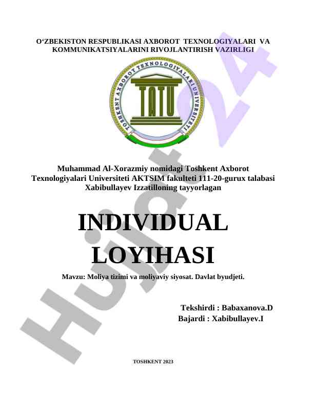Moliya tizimi va moliyaviy siyosat loyihasi