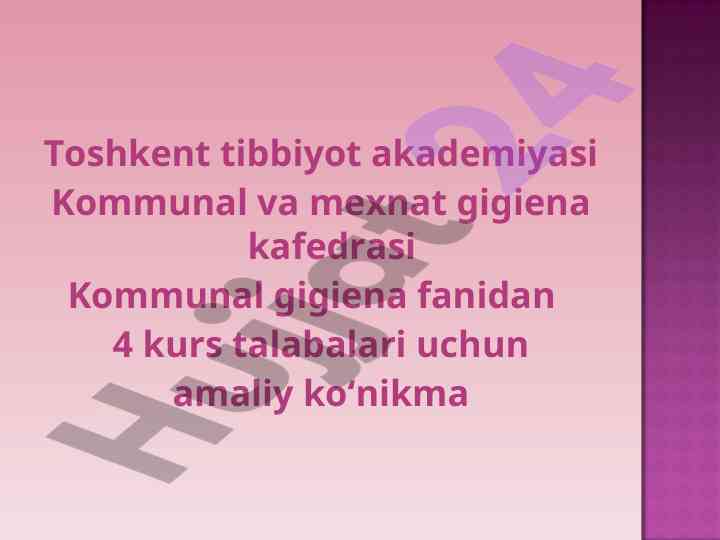 Suvning xlorlanish sifatlari bo'yicha amaliy ko'nikmalar