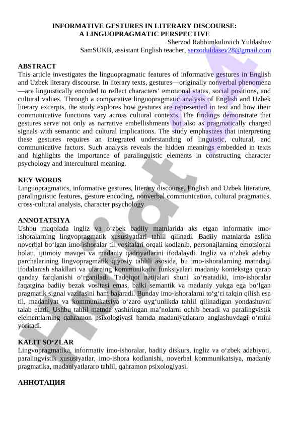 Informativ gestlar va ularning adabiy diskursdagi o‘rni