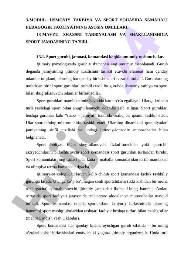 Jismoniy tarbiya va sport sohasida pedagogik faoliyat