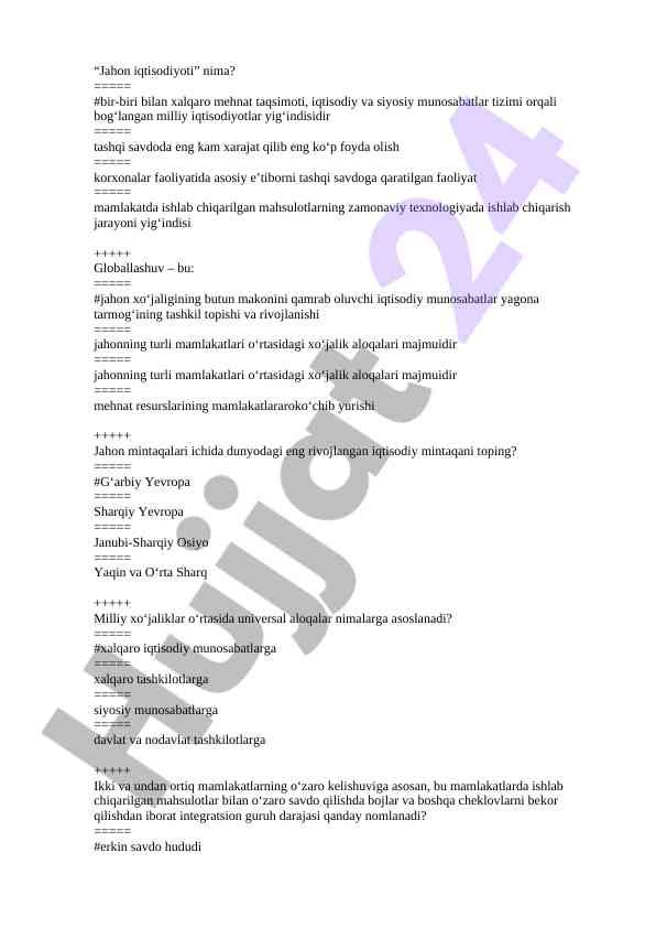 Jahon iqtisodiyoti va xalqaro munosabatlar