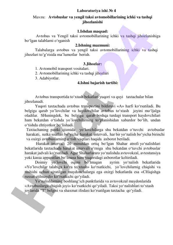 Avtobuslar va yengil taksi avtomobillarining jihozlanishi