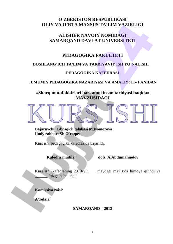 Sharq mutafakkirlari barkamol inson tarbiyasi haqida
