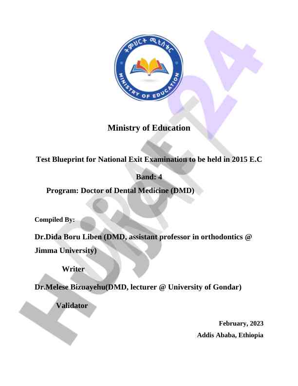 Test blueprint for national exit examination
