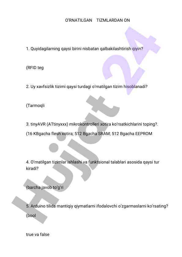 O‘rnatilgan tizimlar bilan bog‘liq savollar