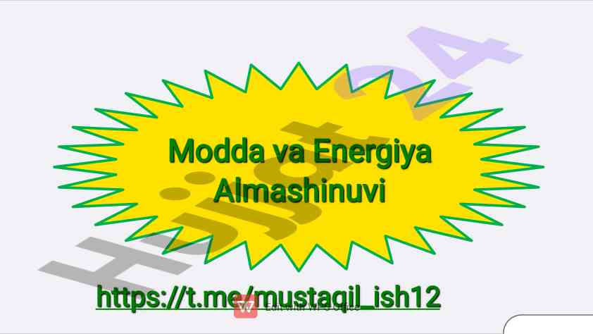 Modda va energiya almashinuvi asosiy jarayonlar