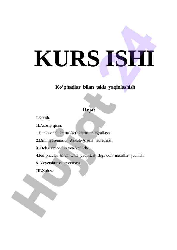 Ko’phadlar bilan tekis yaqinlashish mavzusi