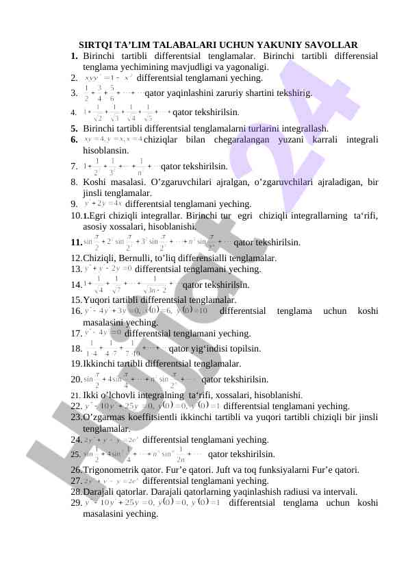 Birinkchi tartibli differentsial tenglamalarni tekshirish