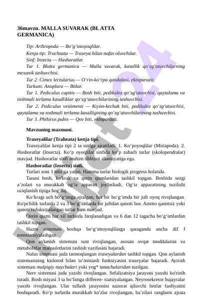 Malla suvarak bo‘g‘imoyoqlilar turlari tahlili