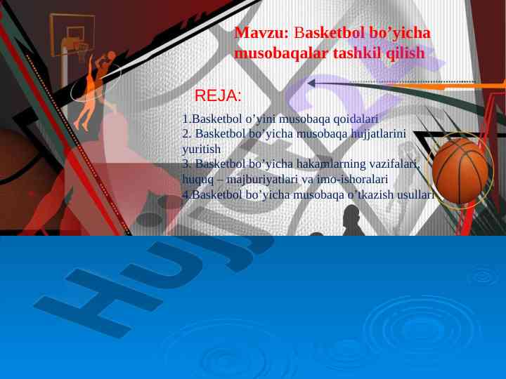 Basketbol musobaqalarini tashkil qilish rejasi