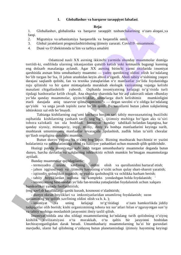 Globallashuv va barqaror taraqqiyot falsafasi