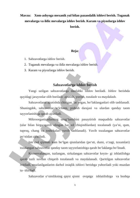 pazandichilik texnologiyasi fanidan konspektlar to'plami