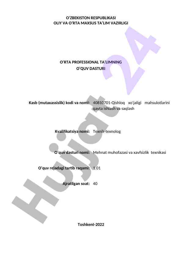 O‘rta professional ta’limning o‘quv dasturi