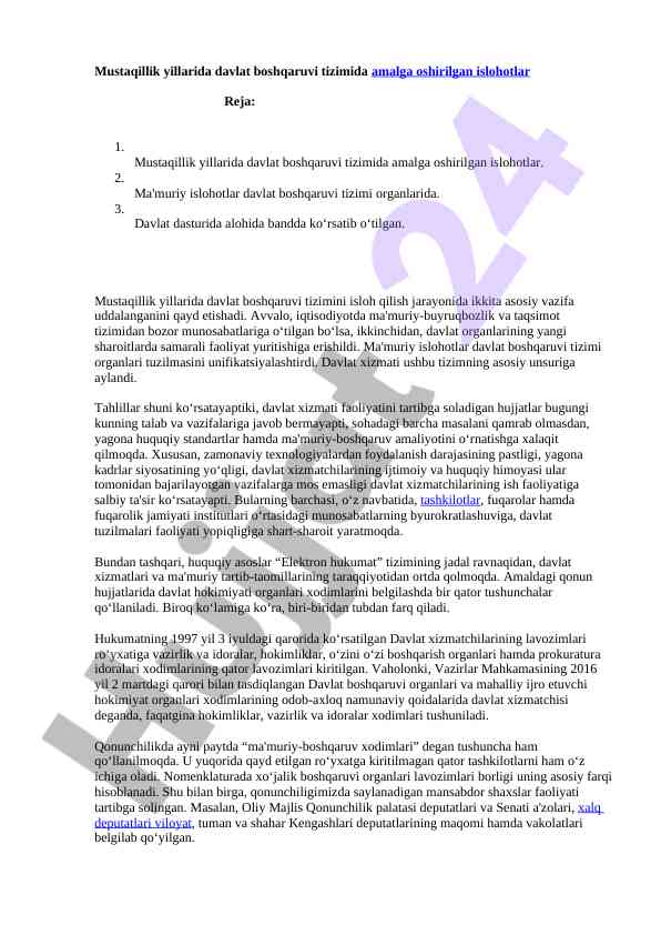 Mustaqillik yillarida davlat boshqaruvi islohotlari