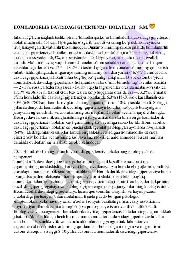 Homiladorlik davridagi gipertenziv holatlar tahlili