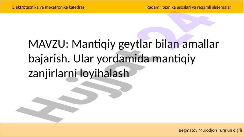 Mantiqiy geytlar bilan amallar bajarish