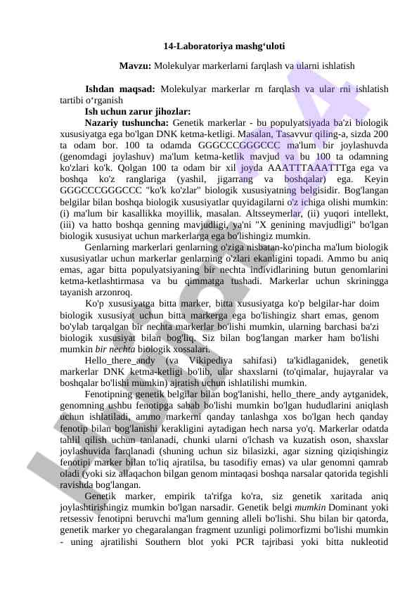 Molekulyar markerlarni farqlash va ishlatish