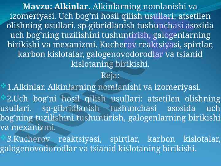 Alkinlar va ularning izomeriyasi tushunchalari