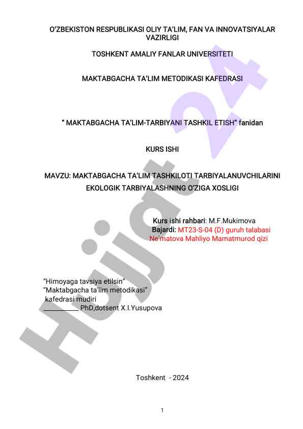 Maktabgacha ta'limda ekologik tarbiya mohiyati