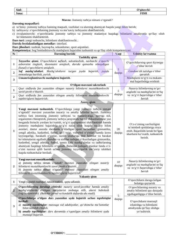 Jismoniy tarbiya o‘rgatish ushullari va maqsadlari