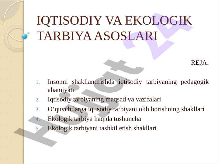 Iqtisodiy va ekologik tarbiya asoslari