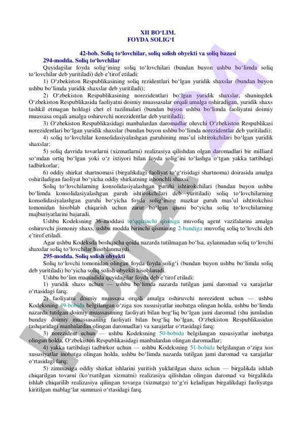 Foyda solig‘i to‘lovchilari haqida ma'lumotlar