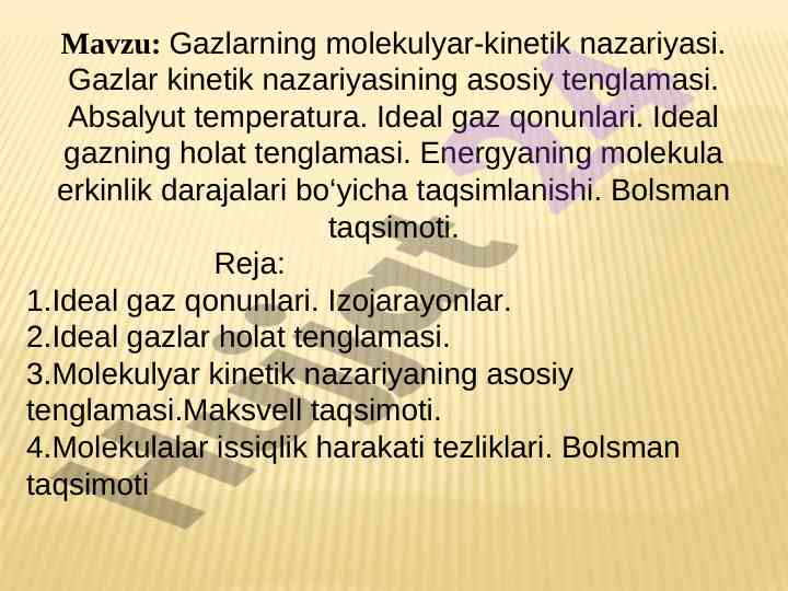 Gazlarning molekulyar-kinetik nazariyasi tuzilishi